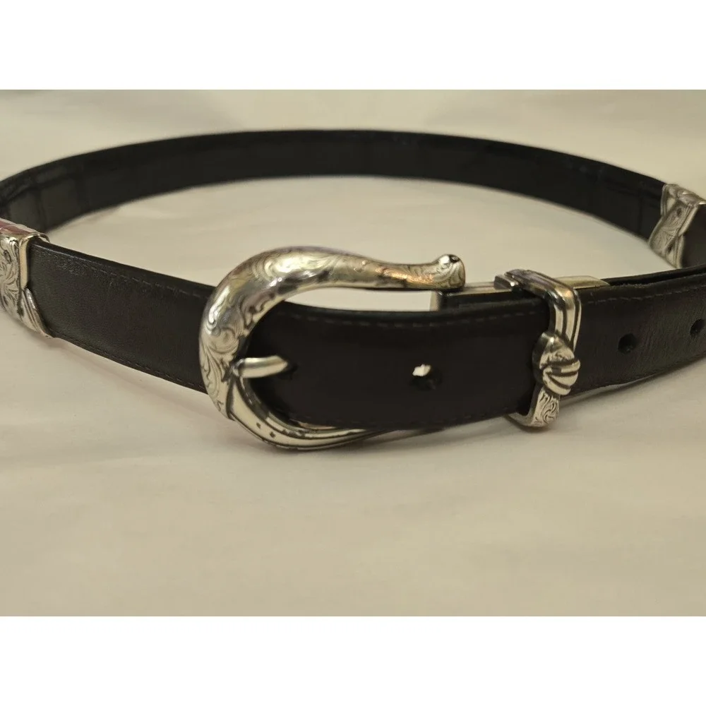 Brighton Reversible Western Belt Black Tan‎ Croc Leather Silver Buckle Size M 32
